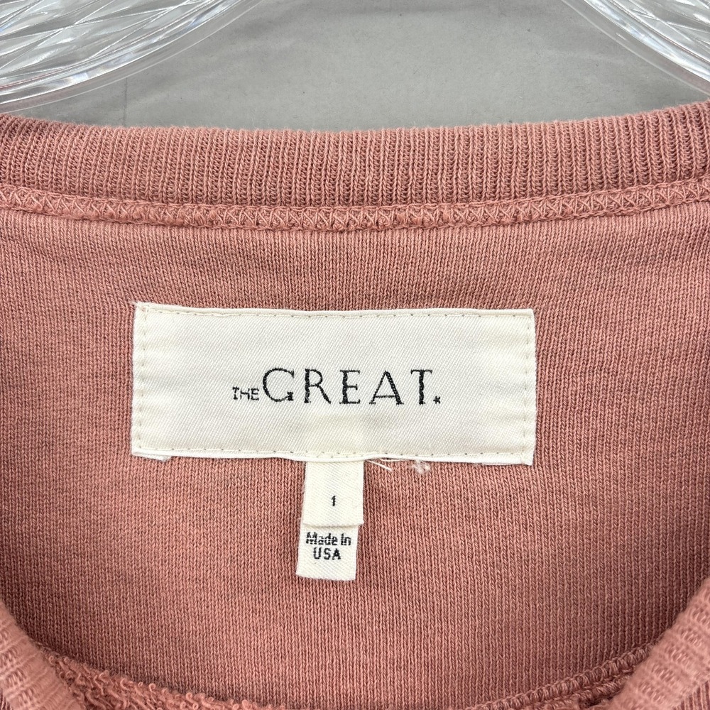 THE GREAT. Sweatshirt Small 1 Pink Terry Cropped Oversized Pullover Crewneck - Picture 5 of 12